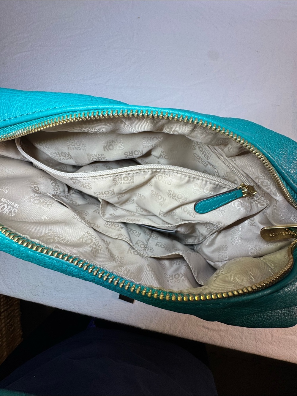 Michael Kors Teal Shoulder Hobo with Gold MK Emblem - Picture 7 of 11